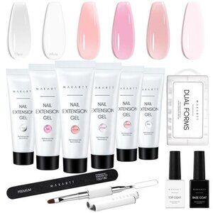 Poly Nail Gel Kit: 6 Clear Pink White Colors Gel Builder for Gel Nail